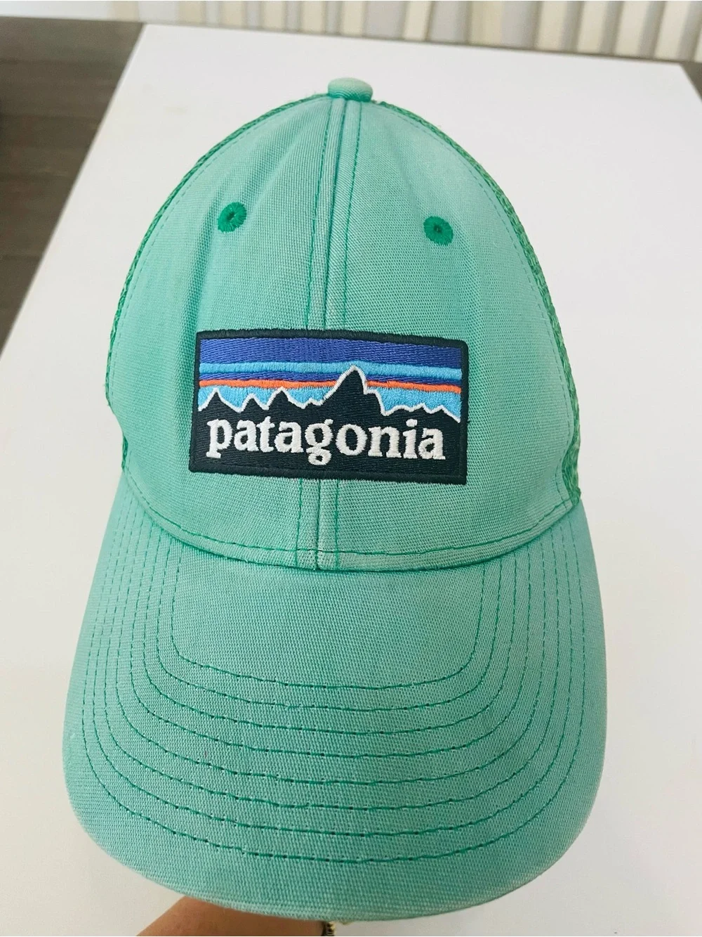 Patagonia P-6 Logo Trucker Hat Green Snapback Mesh Baseball Cap One Size